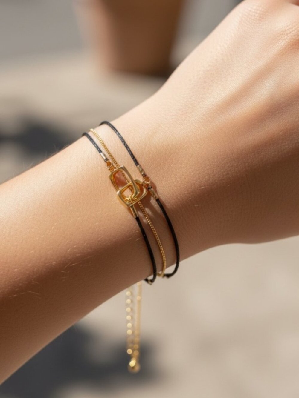 Gold and Black Square Link Bracelet